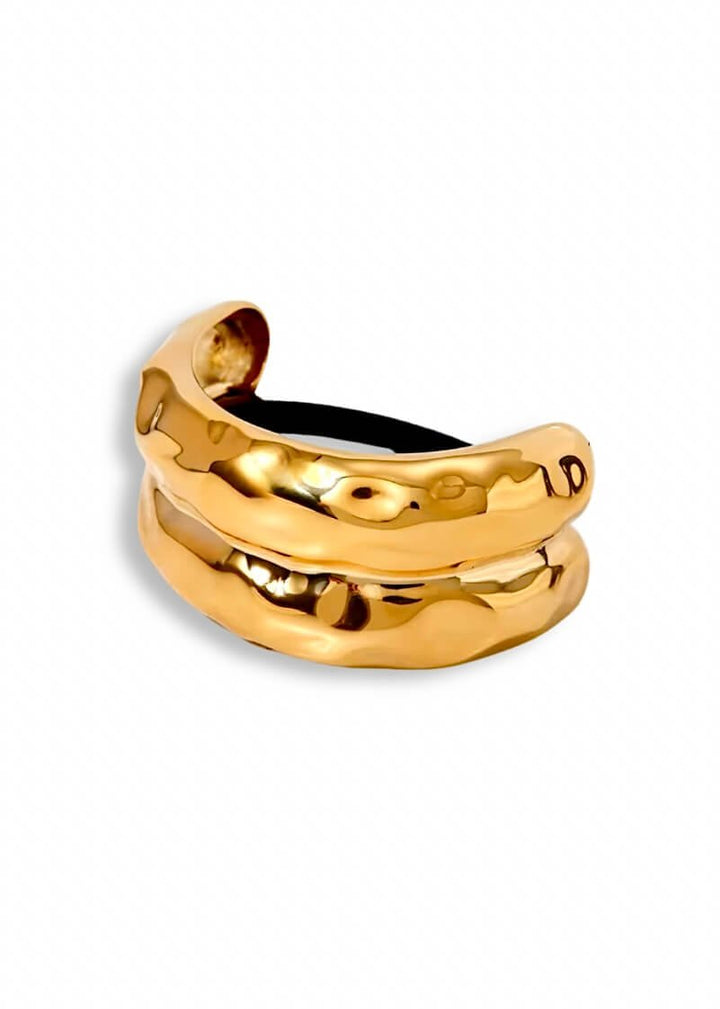 Hammered double pony cuff in 18K gold plate, hypoallergenic and waterproof, Luvertta