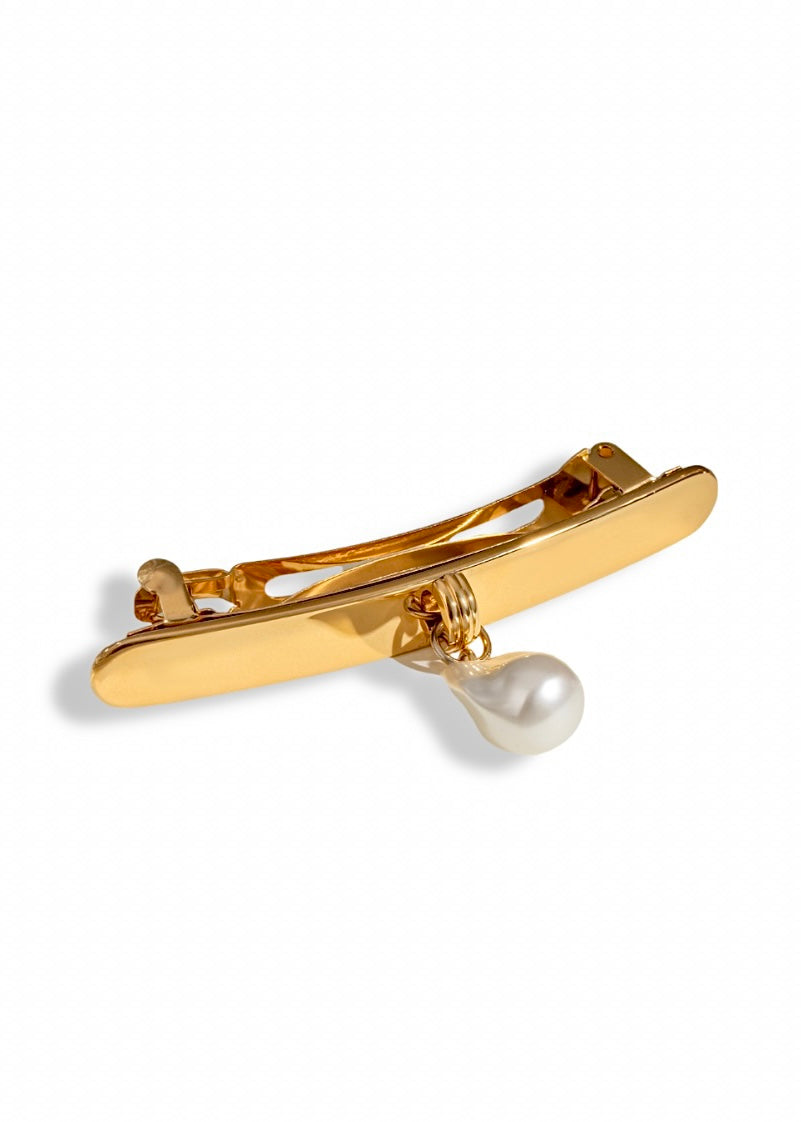 Pearl-set hair barrette clip in 18K gold plate, hypoallergenic and waterproof, Luvertta
