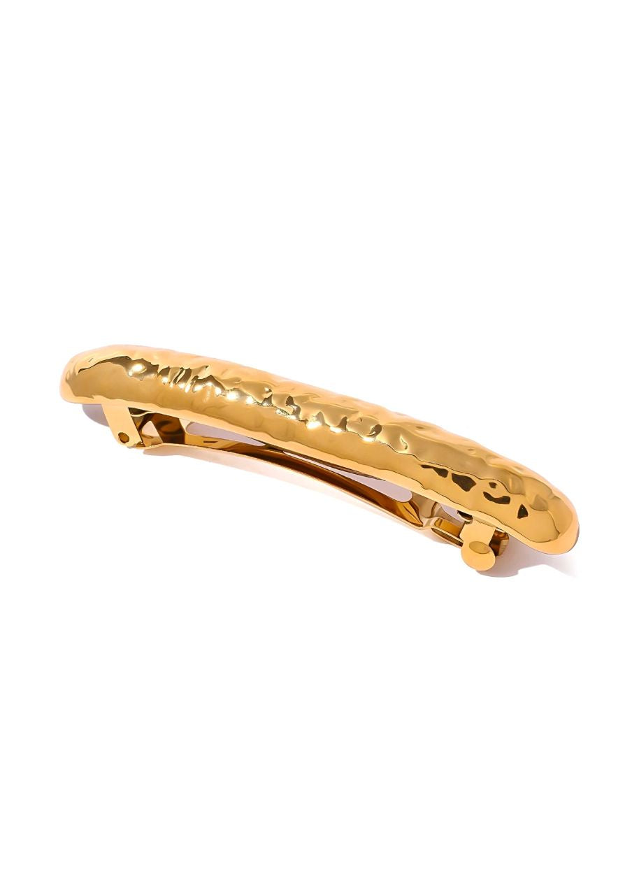 Hammered hair barrette clip in 18K gold plate, hypoallergenic and waterproof, Luvertta