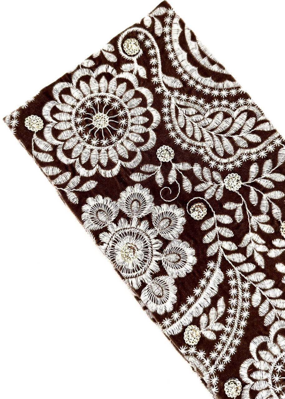 Brown embroidered velvet turban head wrap, Luvertta