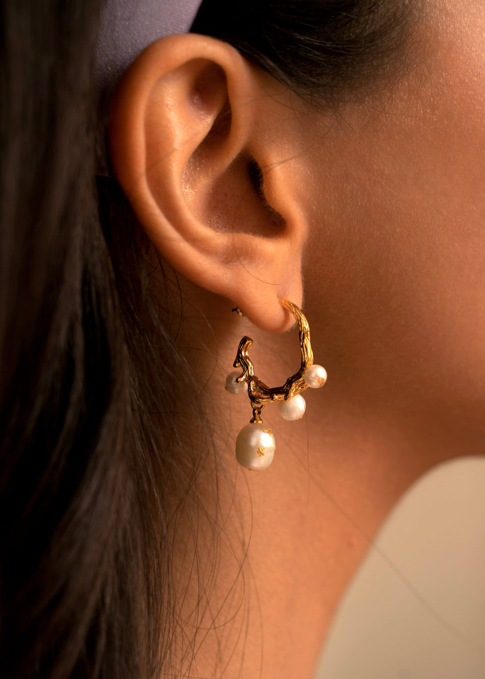 Elana pearl drop earrings in 18K gold plate, hypoallergenic, Luvertta