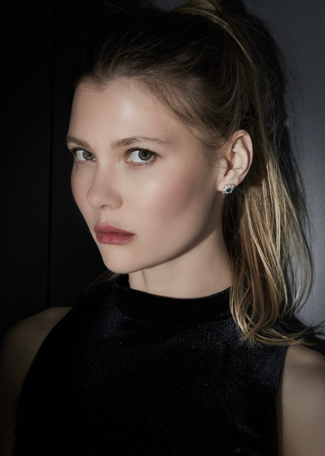 Kelly floral stud earrings in emerald, hand-finished and hypoallergenic, Luvertta