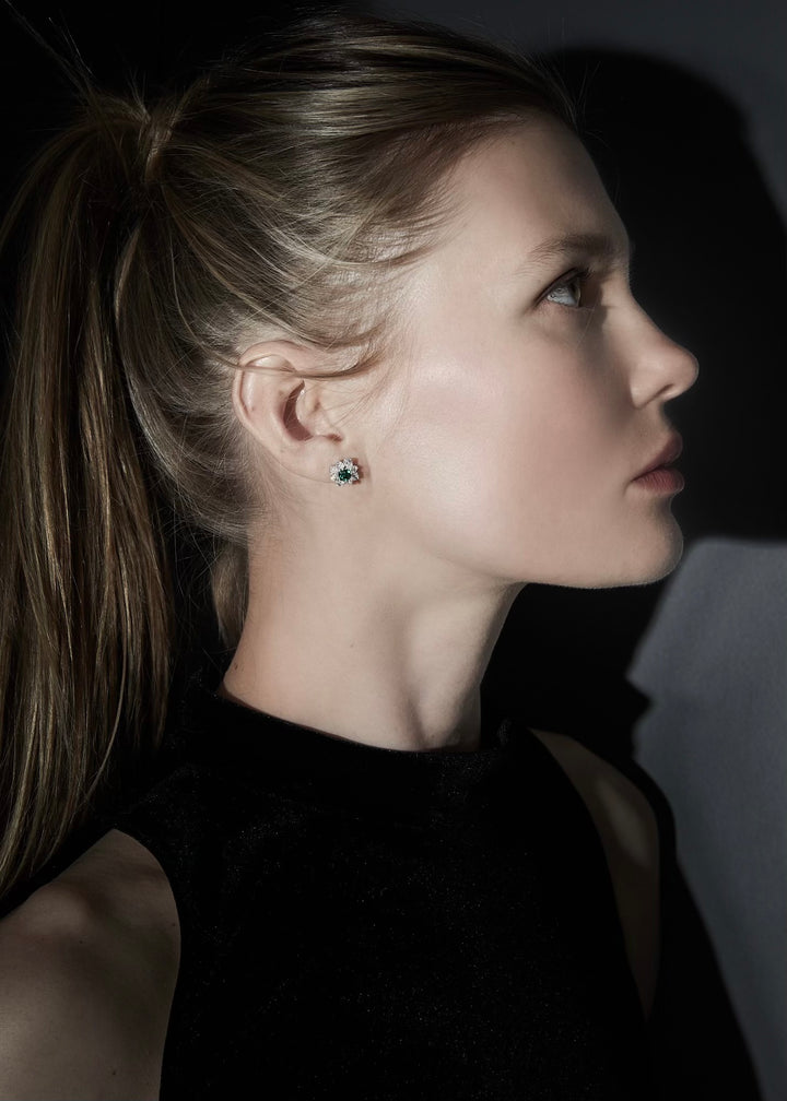 Kelly floral stud earrings in emerald, hand-finished and hypoallergenic, Luvertta