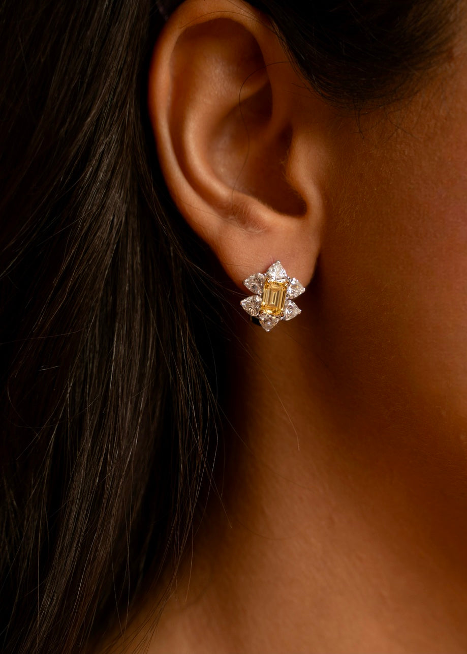 Sabrina yellow stud earrings, hand-finished and hypoallergenic, Luvertta