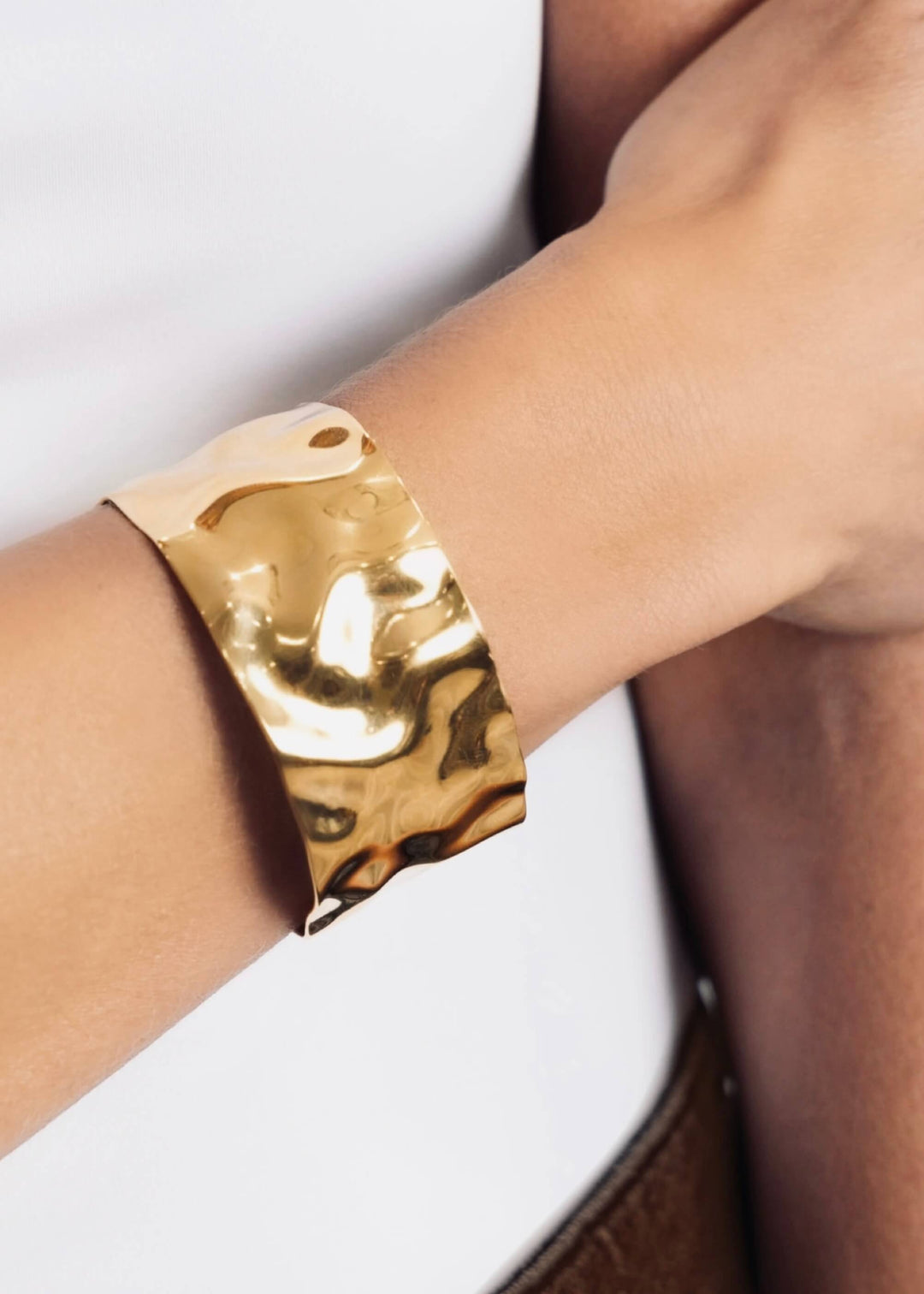 Gold hammered cuff bracelet, handmade, Luvertta