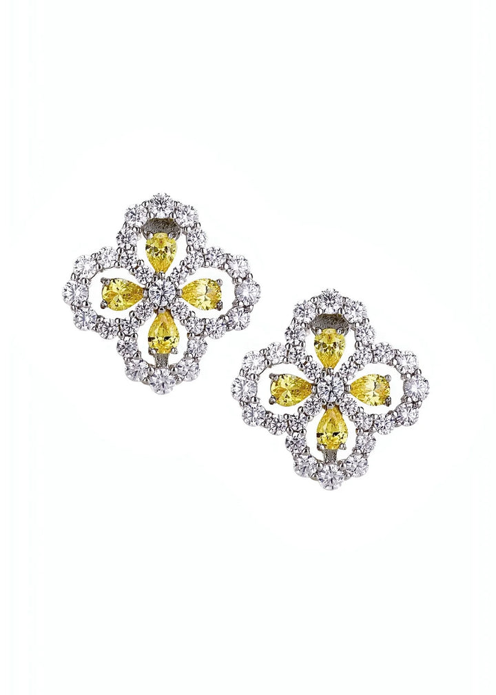 Dahlia floral earrings in yellow, hand-finished and hypoallergenic, Luvertta