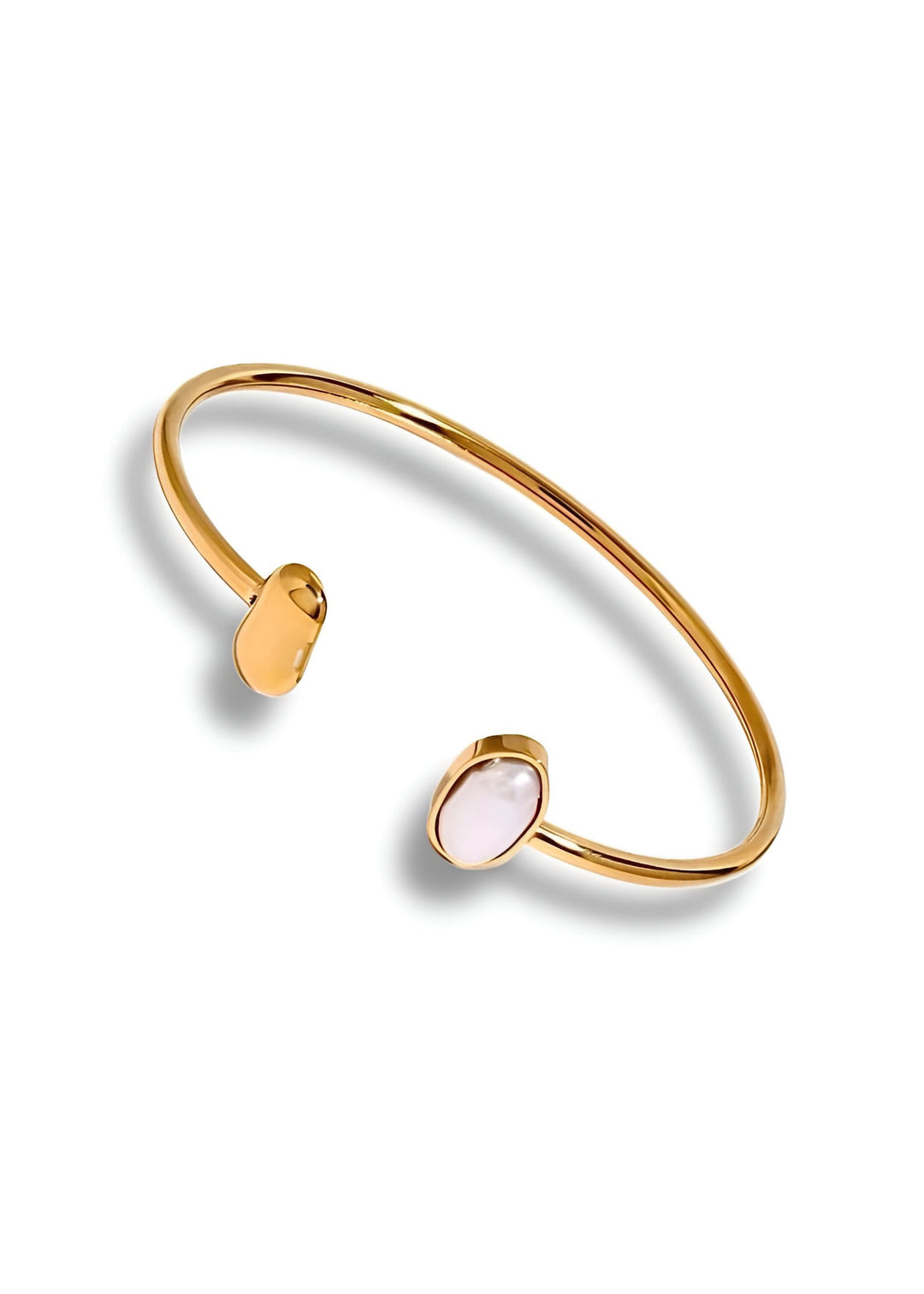 18K gold-plated single-pearl bangle bracelet, hypoallergenic and waterproof, Luvertta