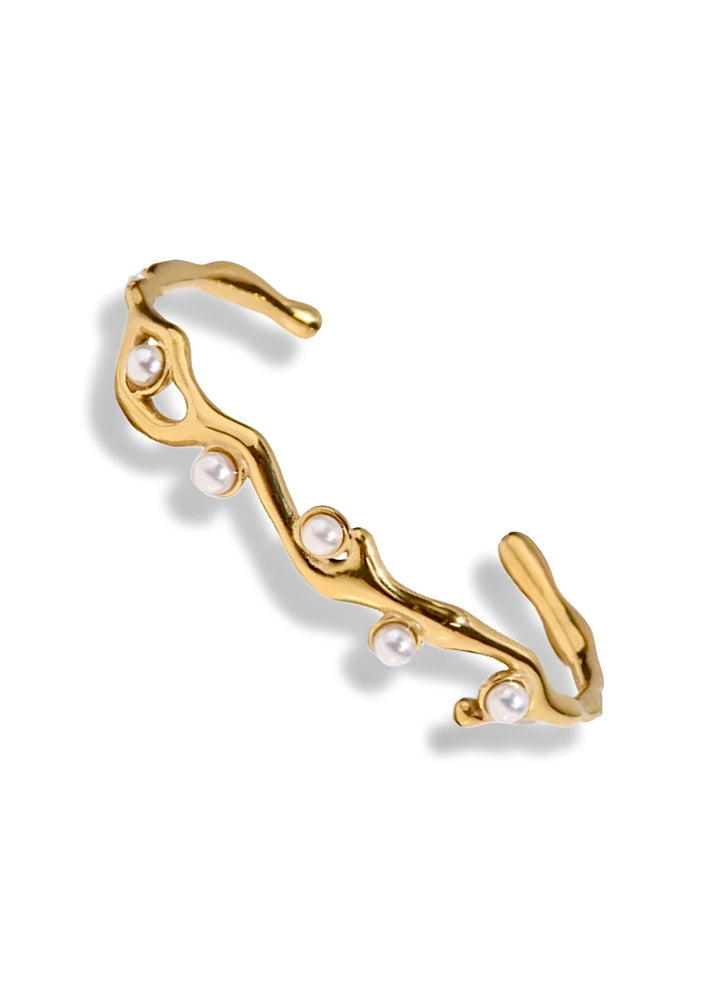 18K gold-plated pearl bangle bracelet, hypoallergenic and waterproof, Luvertta