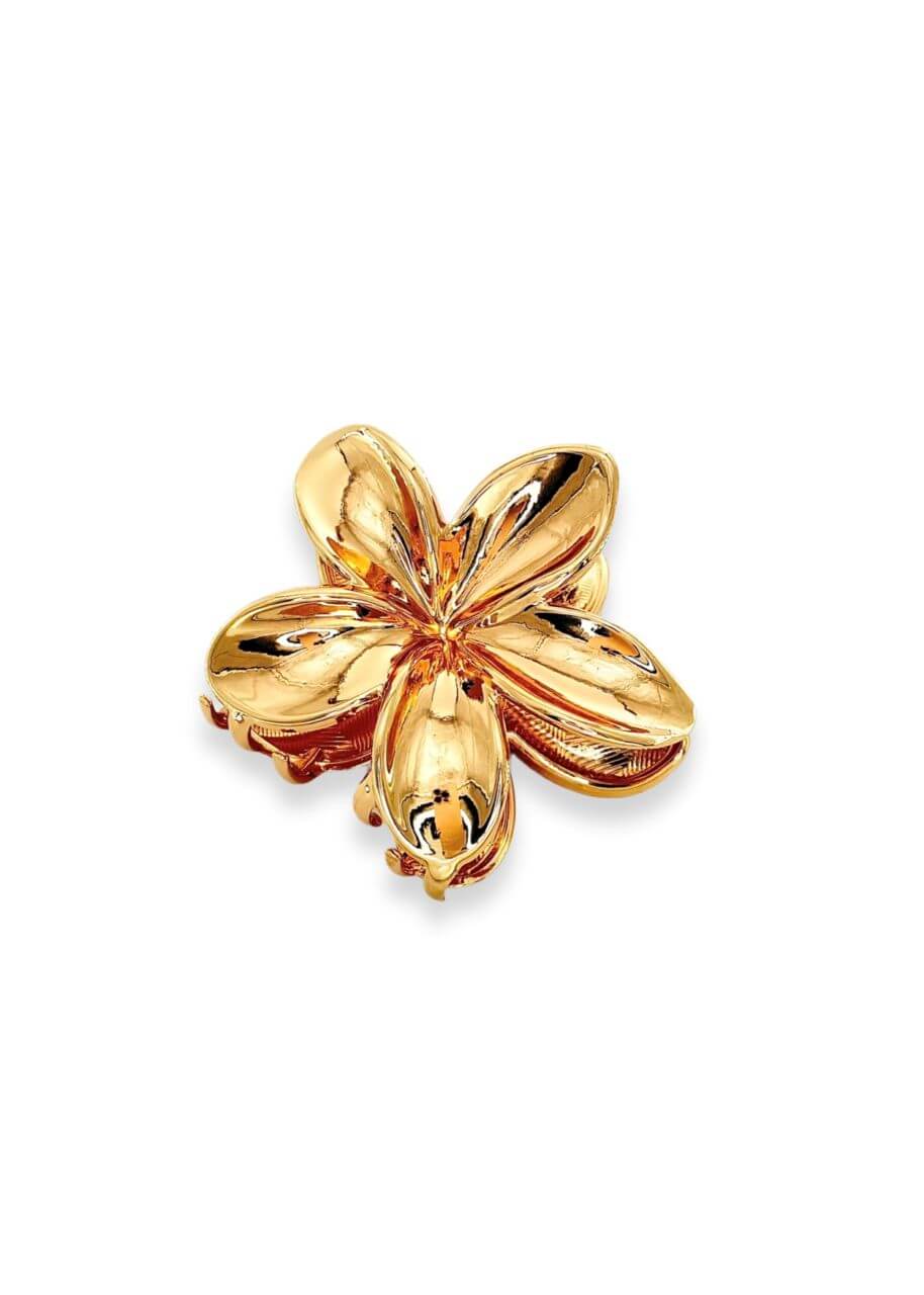 Lotus-shaped hair claw in polished gold metal, Luvertta