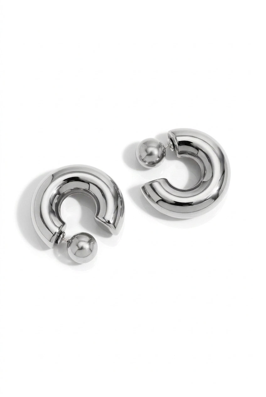 Celeste silver hoop earrings with ball stud, Luvertta