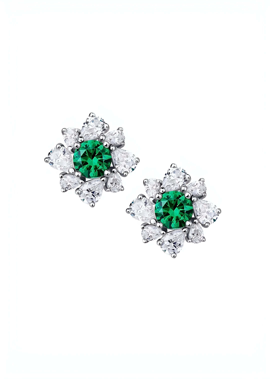 Kelly floral stud earrings in emerald, hand-finished and hypoallergenic, Luvertta