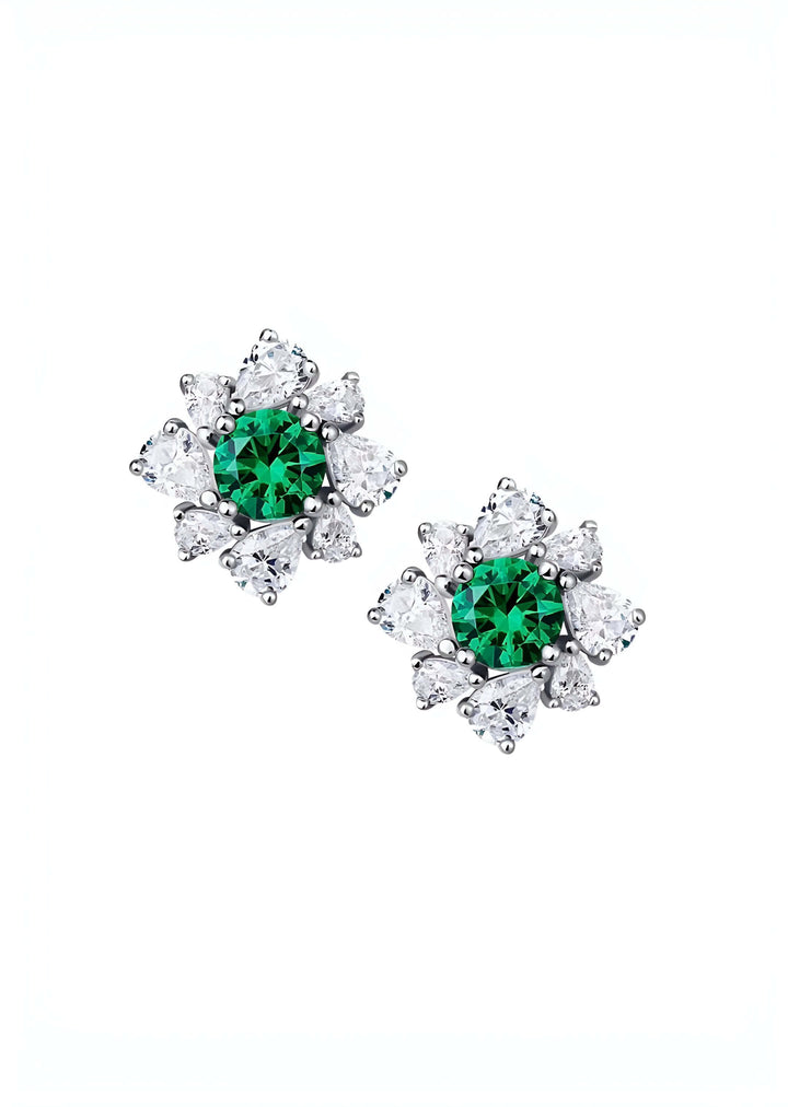 Kelly floral stud earrings in emerald, hand-finished and hypoallergenic, Luvertta