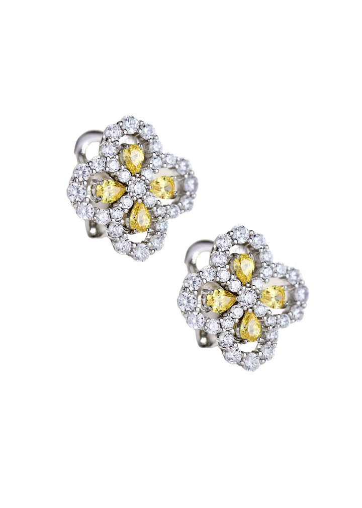 Dahlia floral earrings in yellow, hand-finished and hypoallergenic, Luvertta