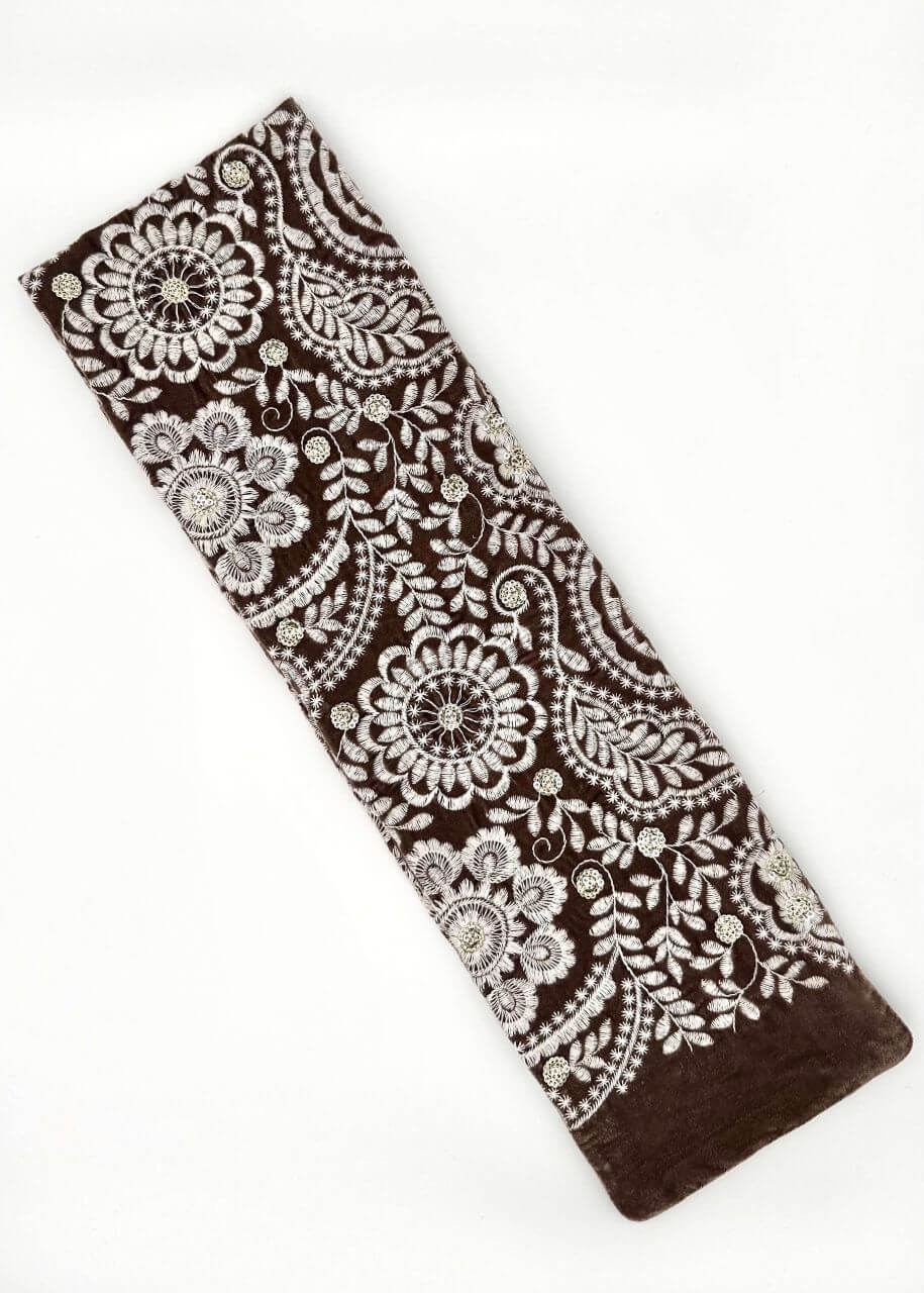 Brown embroidered velvet turban head wrap, Luvertta