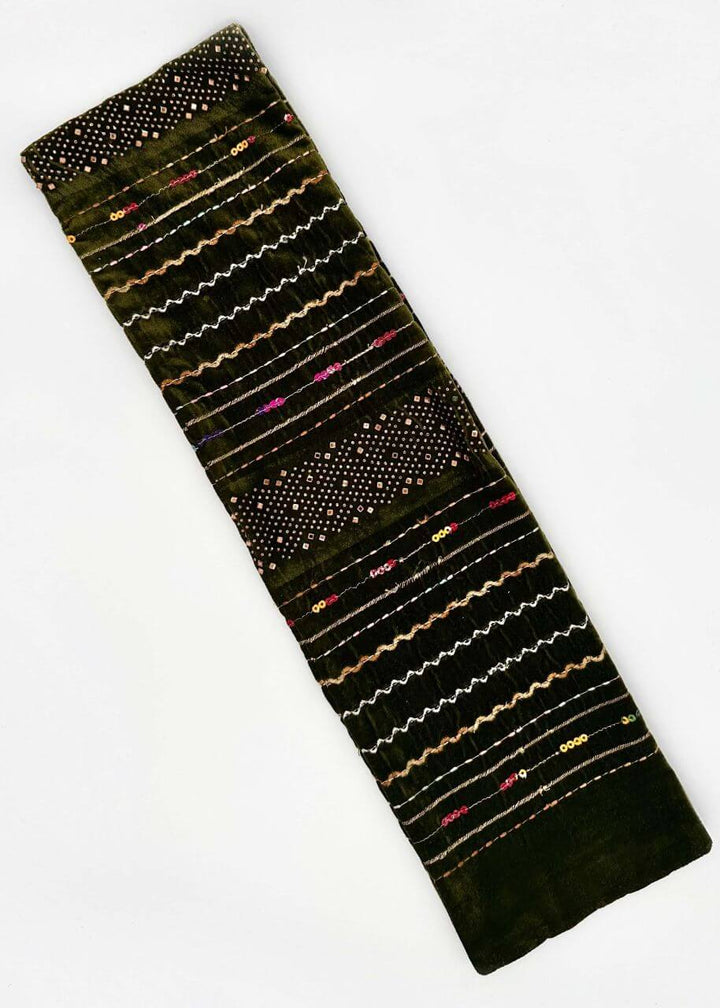 Black embroidered velvet turban head wrap, Luvertta
