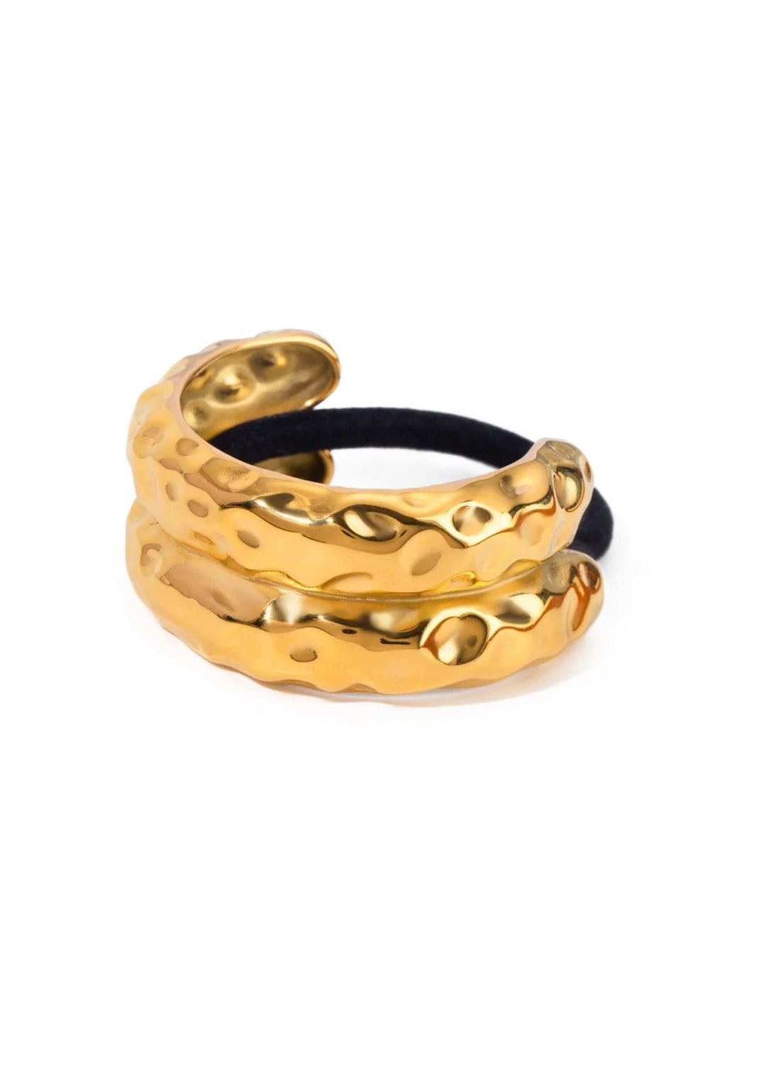 Small double hammered 18K gold-plated hair tie cuff, hypoallergenic and waterproof, Luvertta