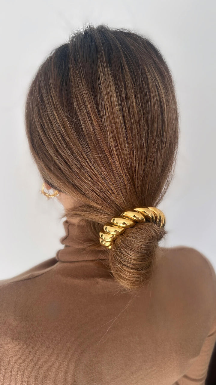 Twisted 18K gold-plated hair tie cuff, hypoallergenic and waterproof, Luvertta