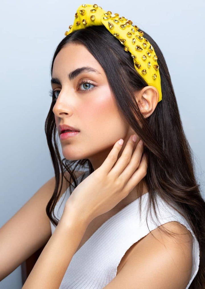 Estella embellished crystal headband, handmade with gold-plated settings, Luvertta