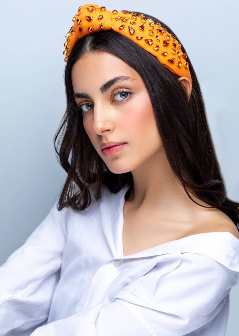 Estella embellished crystal headband, handmade with gold-plated settings, Luvertta