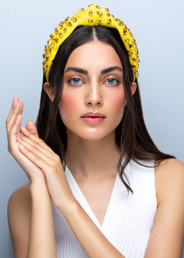 Estella embellished crystal headband, handmade with gold-plated settings, Luvertta