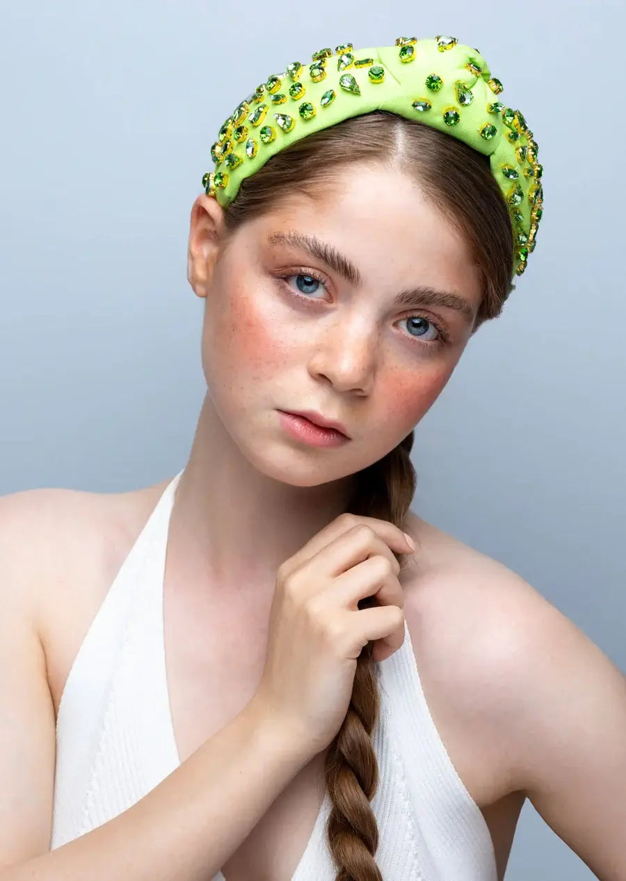 Estella embellished crystal headband, handmade with gold-plated settings, Luvertta