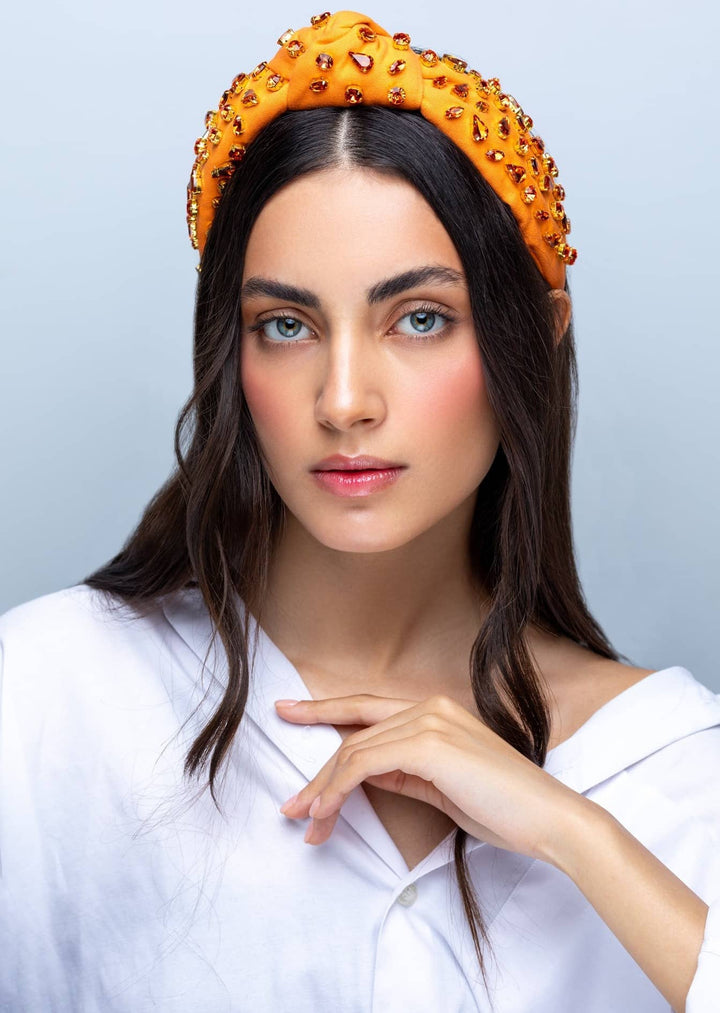 Estella embellished crystal headband, handmade with gold-plated settings, Luvertta