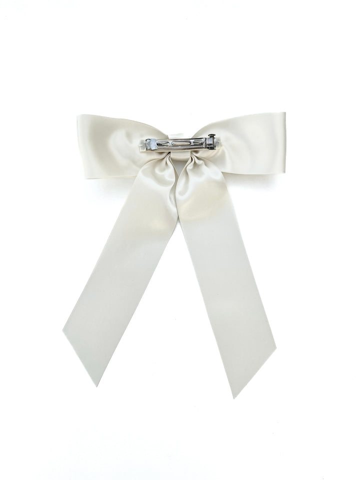 Charlotte hand-tied satin bow barrette in hot pink, Luvertta