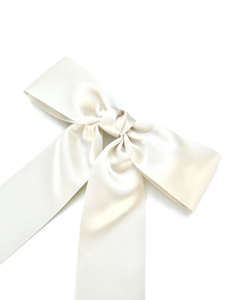 Charlotte hand-tied satin bow barrette in hot pink, Luvertta