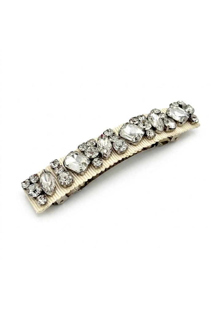 Large Lauren crystal hair barrette in off white, Luvertta