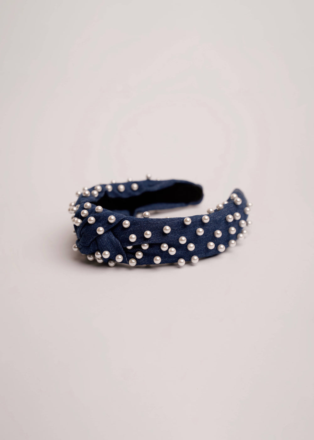 Megan pearl headband in denim, handmade, Luvertta