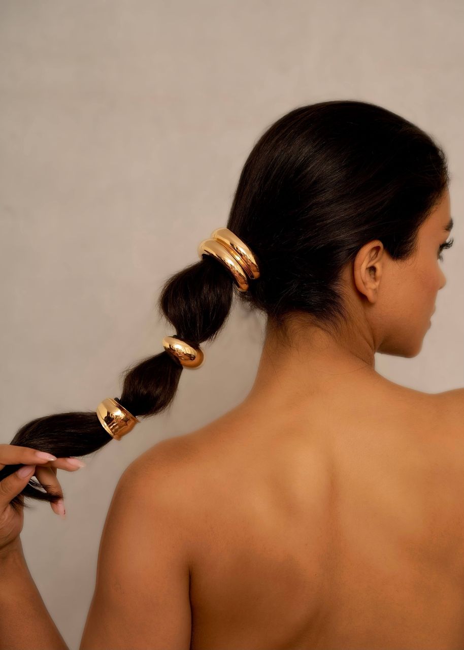 Large 18K gold-plated hair tie cuff, hypoallergenic and waterproof, Luvertta