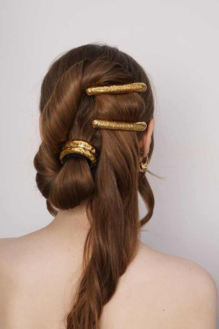 Gold Ponytail Cuff Small Double Hammered