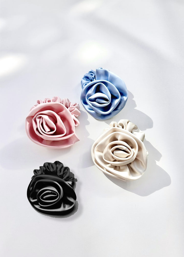 Baby blue rose-shaped satin scrunchie, Luvertta